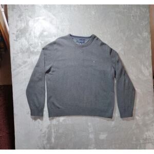 Tommy Hilfiger Sweater Mens XL Charcoal Grey Embroidered Preppy Grandpa - Repair